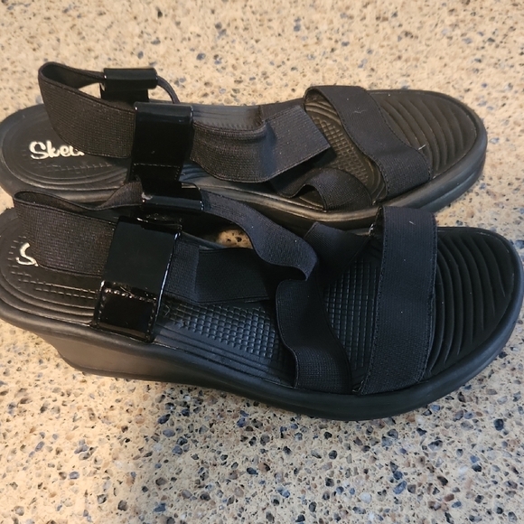 Skechers Black Strappy Wedges - Picture 5 of 7